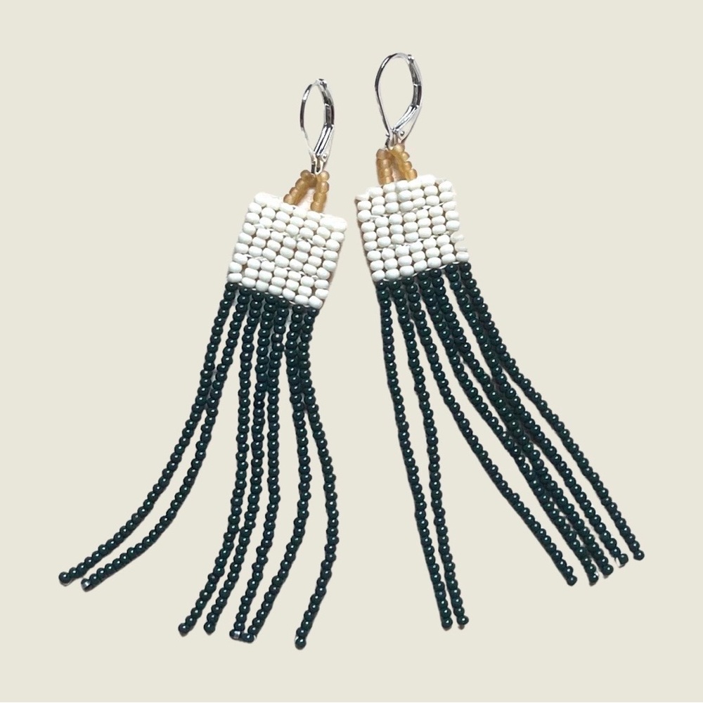 HANDMADE GLASS EARRINGS | Mini Beacon Handwoven Small Batch Earrings in Forest